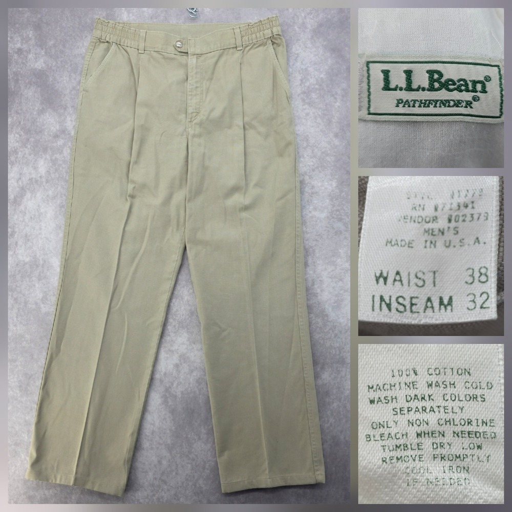 Vintage LL Bean Pathfinder Pants Mens 38x32 Khaki Tan Cotton Canvas Made in USA